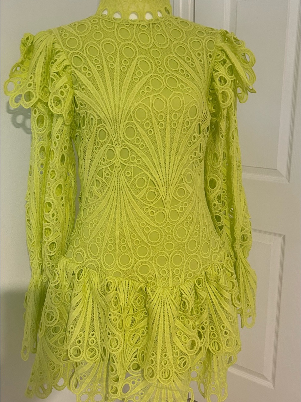 Lime Green Eyelet Lace Mini Dress